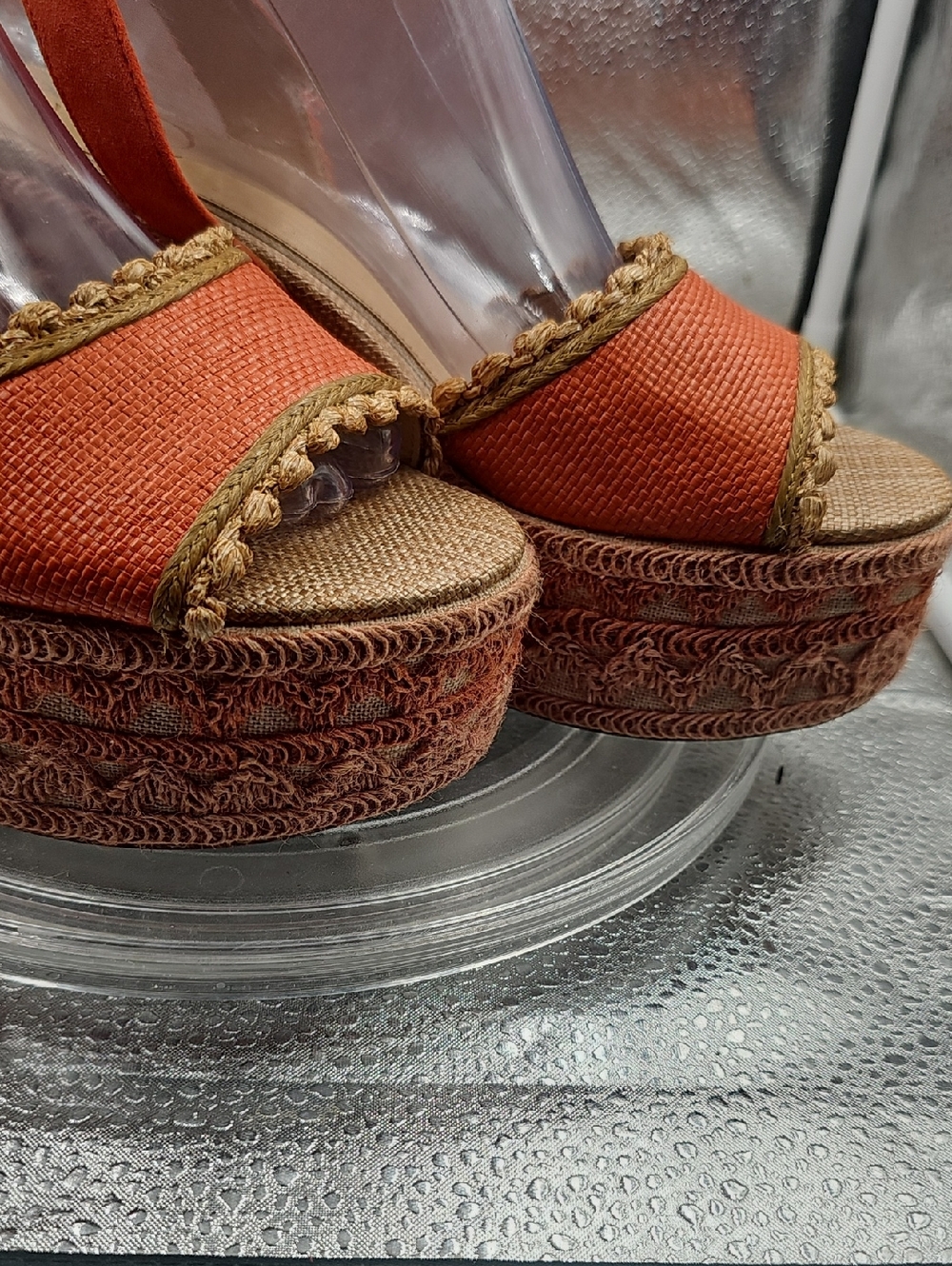 S Orange And Tan Sam Edelman Platform Heels Size 9 - Picture 9 of 12